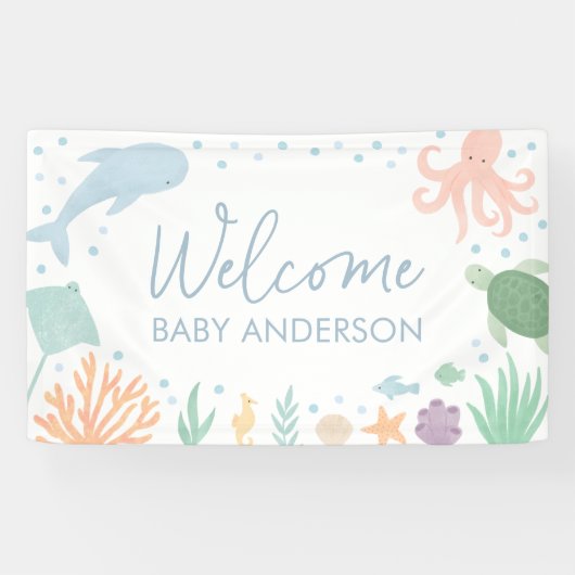 Under the Sea Oceaan Dieren Baby Shower Spandoek (Horizontaal)