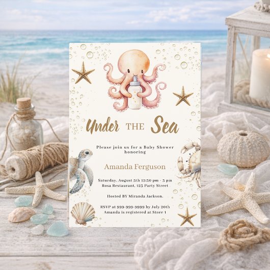 Under the sea ocean animals girl Baby Shower Kaart
