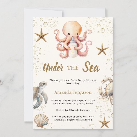 Under the sea ocean animals girl Baby Shower Kaart (Voorkant)