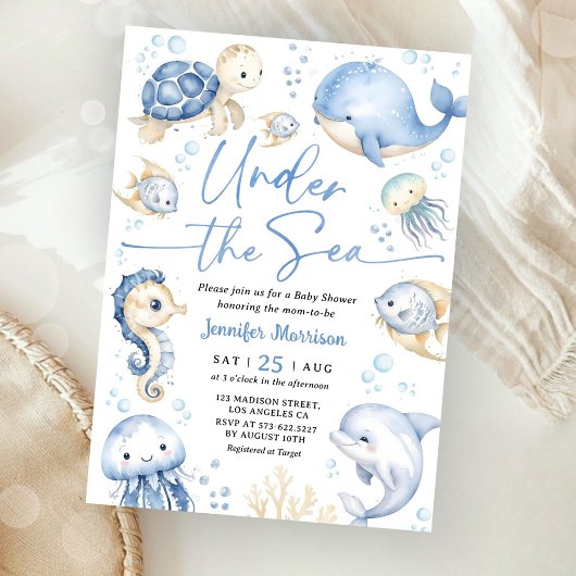 Under The Sea Ocean Baby Shower Boy Dusty Blue Kaart