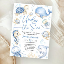 Under The Sea Ocean Baby Shower Jongen Stof Blauw