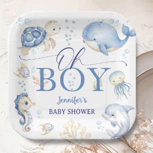 Under The Sea Ocean Baby Shower Oh Boy Blauw Papieren Bordje