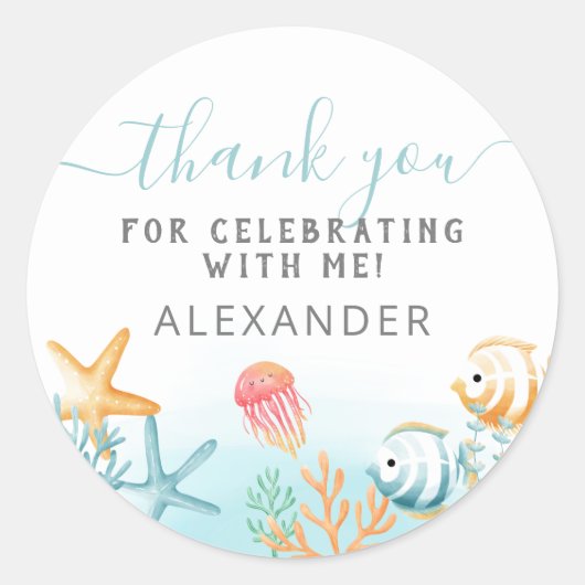 Under the Sea Ocean Birthday Thank You Ronde Sticker (Voorkant)