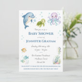 Under the Sea, Ocean Creatures Baby Shower Kaart (Staand voorkant)