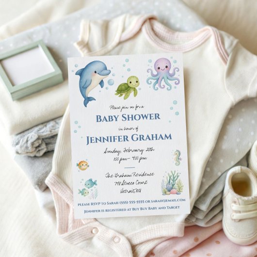 Under the Sea, Ocean Creatures Baby Shower Kaart