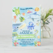 Under the Sea ocean life boy birthday invite. Kaart (Staand voorkant)