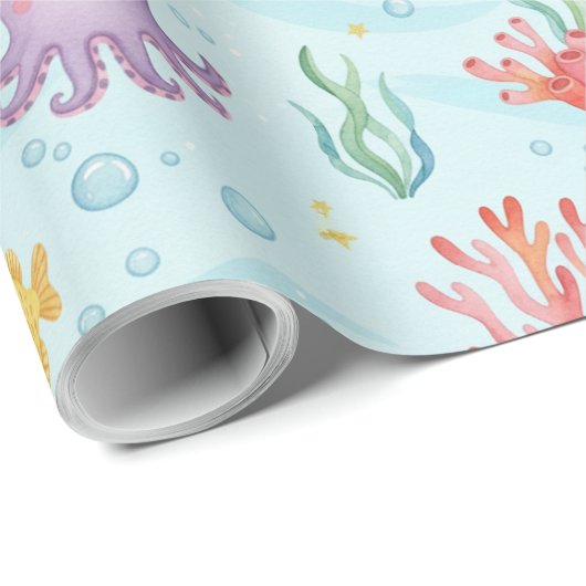 Under the Sea Party Colourful Ocean Creatures Cadeaupapier (Rol Hoek)
