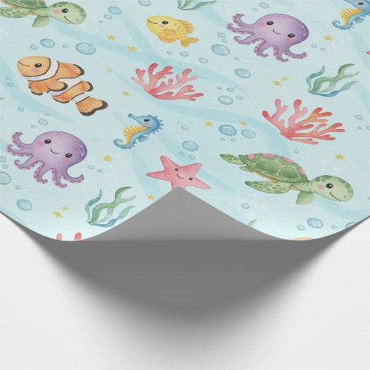 Under the Sea Party Colourful Ocean Creatures Cadeaupapier (Hoek)