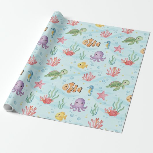 Under the Sea Party Colourful Ocean Creatures Cadeaupapier (Uitgerold)