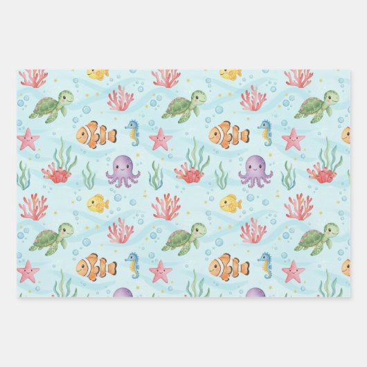 Under the Sea Party Colourful Ocean Creatures Inpakpapier Vel (Voorkant 3)