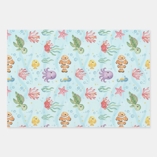 Under the Sea Party Colourful Ocean Creatures Inpakpapier Vel (Voorkant)