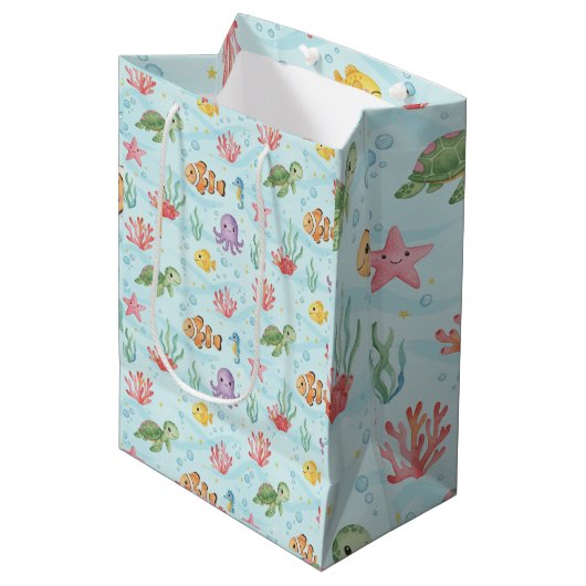 Under the Sea Party Colourful Ocean Creatures Medium Cadeauzakje (Voorkant Gekanteld)