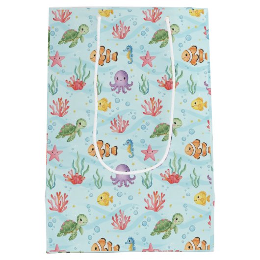 Under the Sea Party Colourful Ocean Creatures Medium Cadeauzakje (Achterkant)