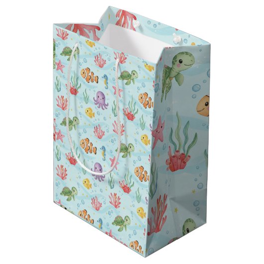 Under the Sea Party Colourful Ocean Creatures Medium Cadeauzakje (Achterkant Gekanteld)