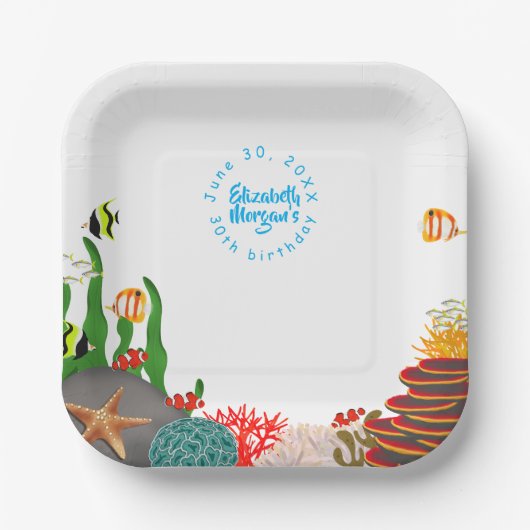Under the Sea Plants Fish Birthday Paper Plate Papieren Bordje (Voorkant)