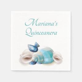 Under the Sea Quinceanera Feest Teal Blauwe Schelp Servet