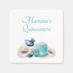 Under the Sea Quinceanera Feest Teal Blauwe Schelp Servet