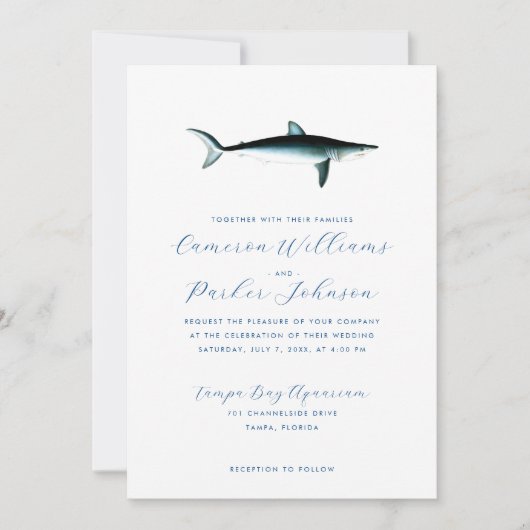 Under the Sea Shark Aquarium All-in-one QR Wedding Kaart (Voorkant)