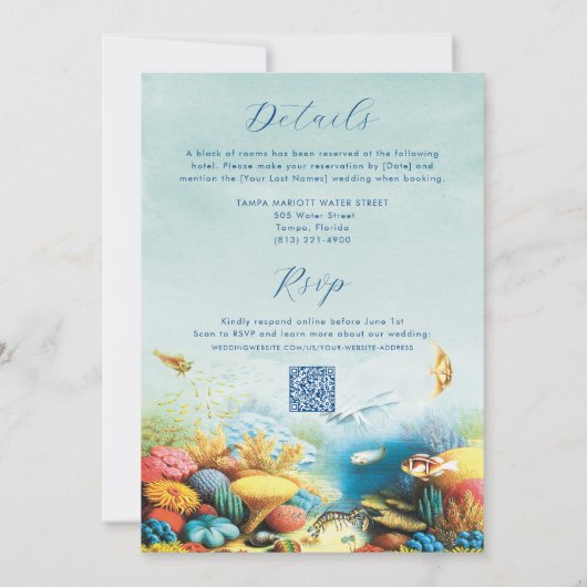 Under the Sea Shark Aquarium All-in-one QR Wedding Kaart (Achterkant)