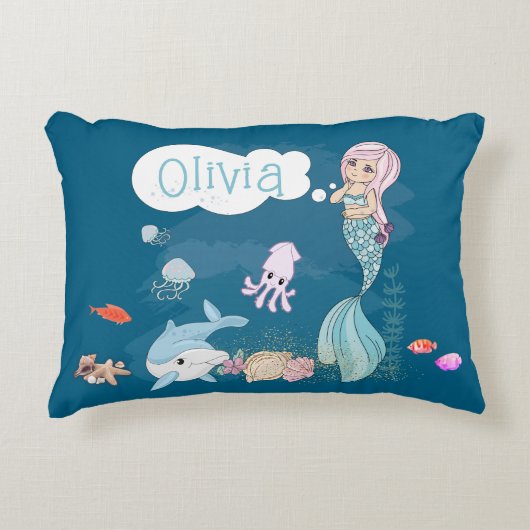 Under the Sea Sweet Mermaid Personalized Accent Kussen (Voorkant)