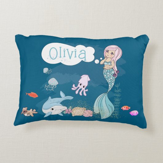 Under the Sea Sweet Mermaid Personalized Accent Kussen (Achterkant)