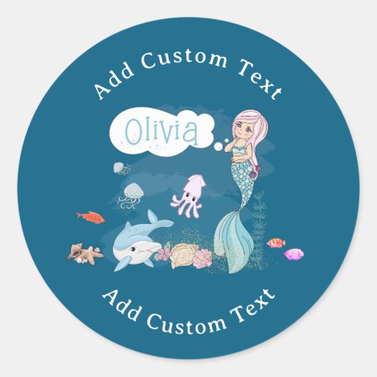 Under the Sea Sweet Mermaid Personalized Ronde Sticker (Voorkant)