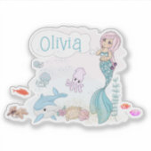 Under the Sea Sweet Mermaid Personalized Sticker (Voorkant)