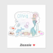 Under the Sea Sweet Mermaid Personalized Sticker (Vel)