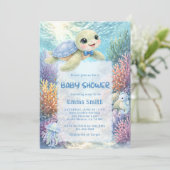 Under the Sea Turtle Boy Baby Shower Kaart (Staand voorkant)