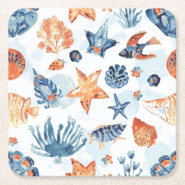Under the Sea | Watercolor Coral Ocean Animals Kartonnen Onderzetters