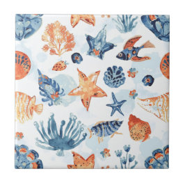 Under the Sea | Watercolor Coral Ocean Animals Tegeltje