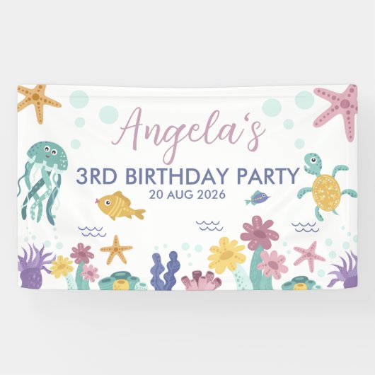 Under The Sea Whimsische Oceaankinderfeestje Spandoek (Horizontaal)