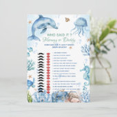 Under the sea who said it Baby shower game Card Kaart (Staand voorkant)