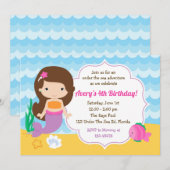 Under The Zee Invitation (Meisje) - Zeemeermin & V Kaart (Voorkant / Achterkant)