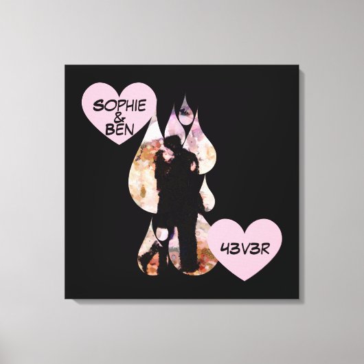 Under Umbrella: Romantic Couple Kissing in Rain Canvas Afdruk (Voorkant)