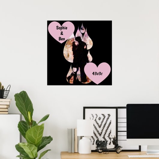 Under Umbrella: Romantic Couple Kissing in Rain Poster (Thuiskantoor)