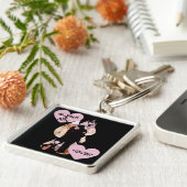 Under Umbrella: Romantic Couple Kissing in Rain Sleutelhanger (Zijkant)