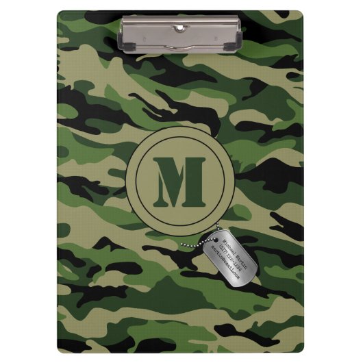 Undercover Camo Green Khaki Camouflage Monogram Klembord (Voorkant)