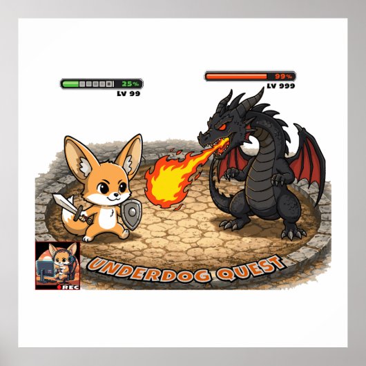 Underdog Quest Fennec Vos RPG Strijd Draak Chibi Poster (Voorkant)