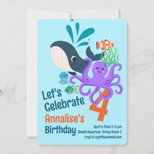 Undersea Aquarium Birthday Invitation Kaart (Voorkant)