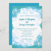 Undersea Stars Tropical Aqua Wedding Invitation Kaart (Voorkant / Achterkant)