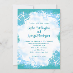 Undersea Stars Tropical Aqua Wedding Invitation Kaart