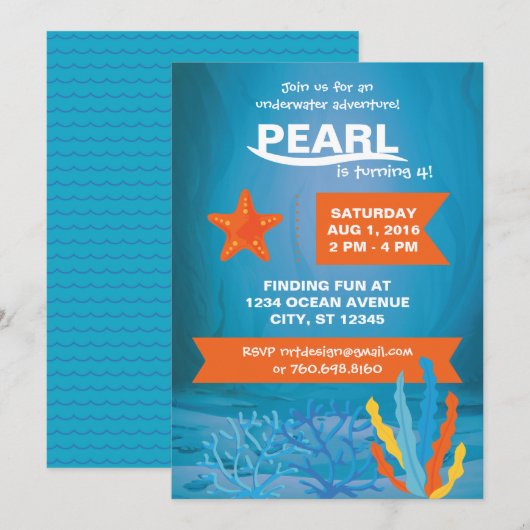Underwater Adventure Party Uitnodigen Kaart (Voorkant / Achterkant)