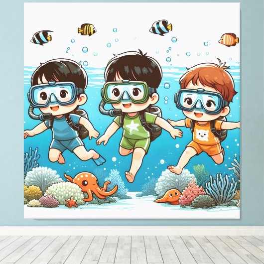 Underwater Adventure with Friends Canvas Afdruk (Insitu (Houten vloer))