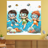 Underwater Adventure with Friends Canvas Afdruk (Insitu (Woonkamer))