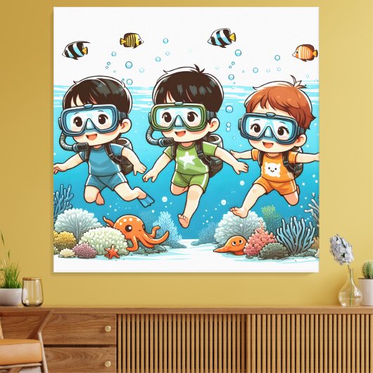 Underwater Adventure with Friends Canvas Afdruk (Insitu (Woonkamer))