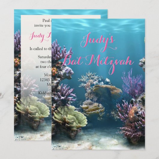 Underwater Bat Mitzvah Uitnodiging (Voorkant / Achterkant)