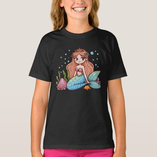 Underwater Fantasy handdrawn Original Mermaid T-shirt (Voorkant)