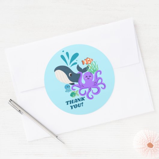 Underwater Friends Party Child Birthday Ronde Sticker (Envelop)