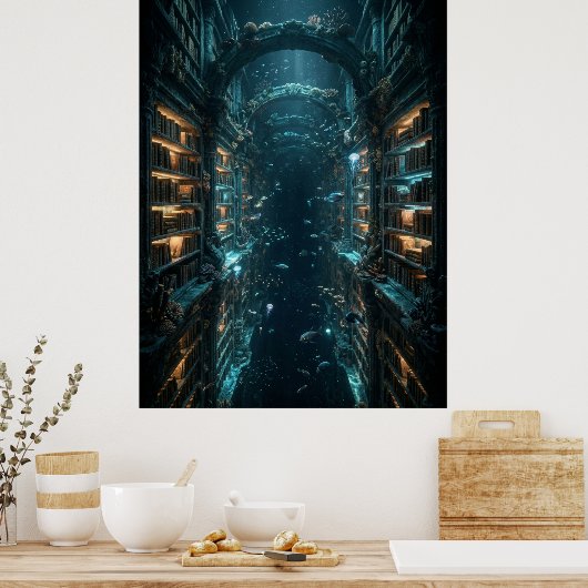 Underwater Library Fantasy Art Poster (Keuken)
